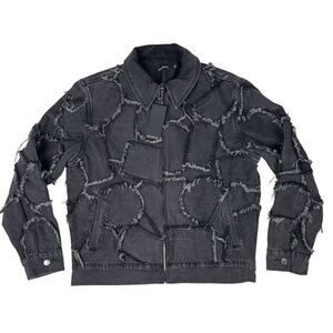 Nahmias Distressed Black Denim Patchwork Jacket Blazer Full Zip Mens Size M